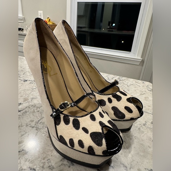 YSL Yves Saint Laurent Open Peep Toe Pumps Size 40 Animal Fur and Suede main image 10